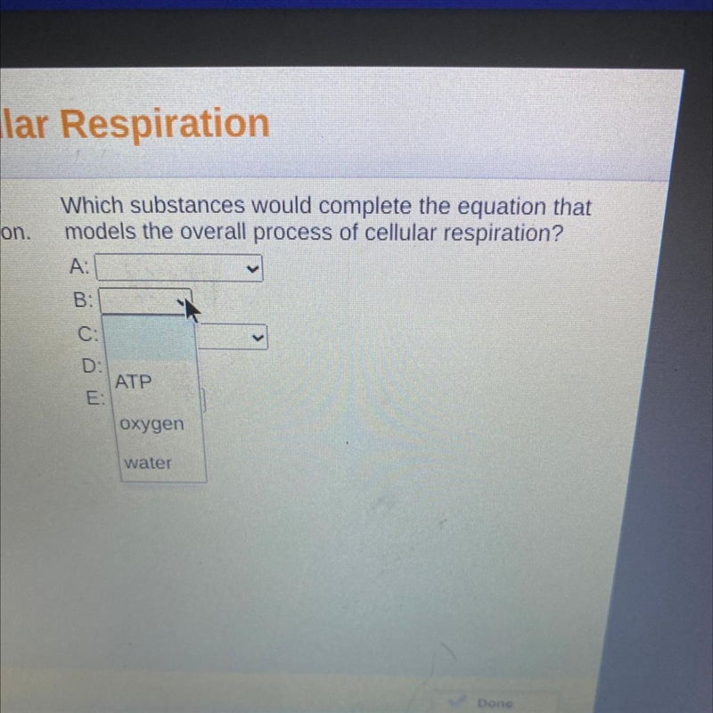 Which substances would complete the equation that models the overall process of cellular-example-1