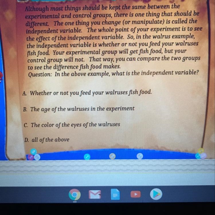 Controlled variables. Question: In the above example, which of the following would-example-1