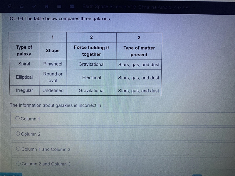 The table below compares three galaxies the information about galaxies is correct-example-1