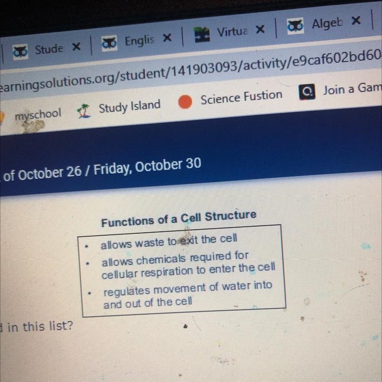 The functions of what cell structure are described in this list? A.) the plasma membrane-example-1