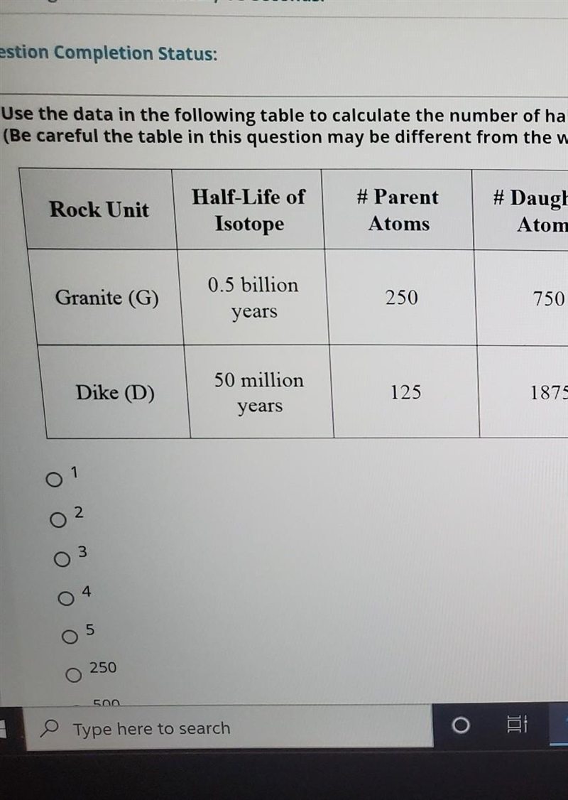 Use the data in the following to calculate the number of half lives that have passed-example-1