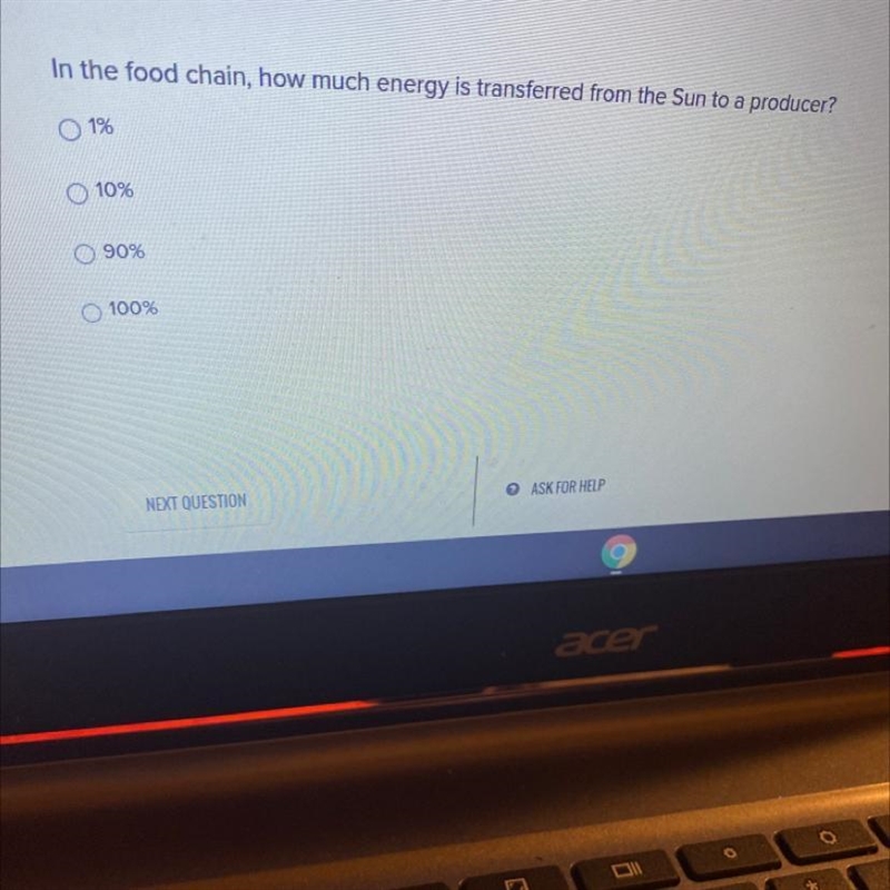 In the food chain, how much energy is transferred from the Sun to a producer?-example-1