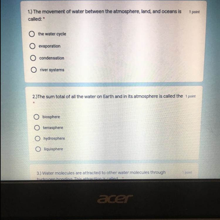 Please help if you know these answers to the water cycle part1-example-1