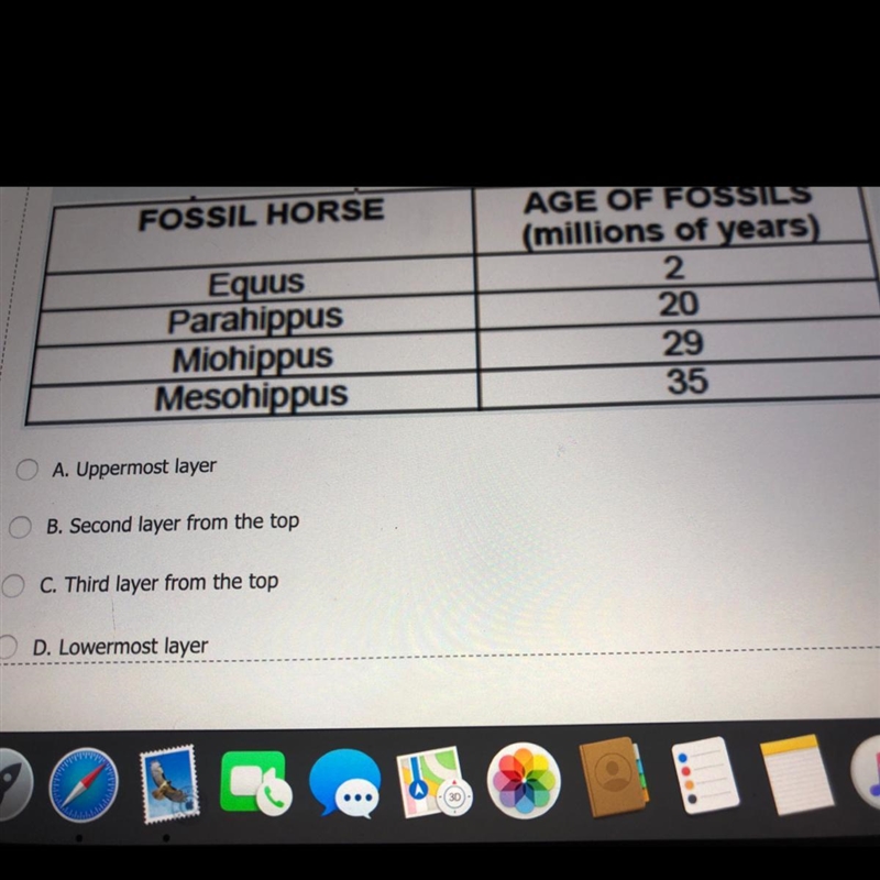 The ages of four different horse fossils are shown in the table below. Use the information-example-1