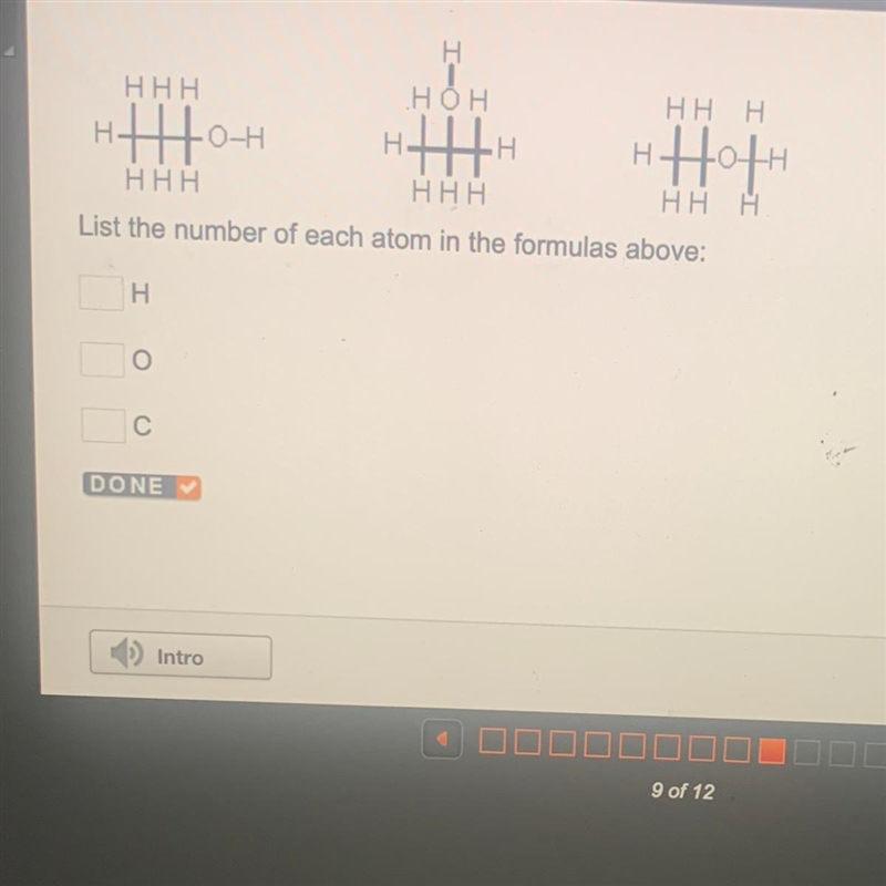 HHH НОН HHH но-н нЩн нон HHH HHH HHH List the number of each atom in the formulas-example-1