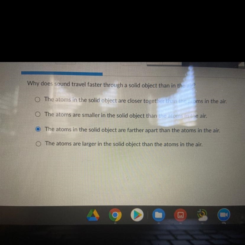 Why does sound travel faster through a solid object than in the air?-example-1