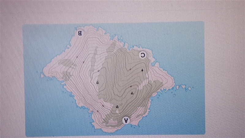 What kind of land feature is shown at point C on the topographic map? A. A step slope-example-1