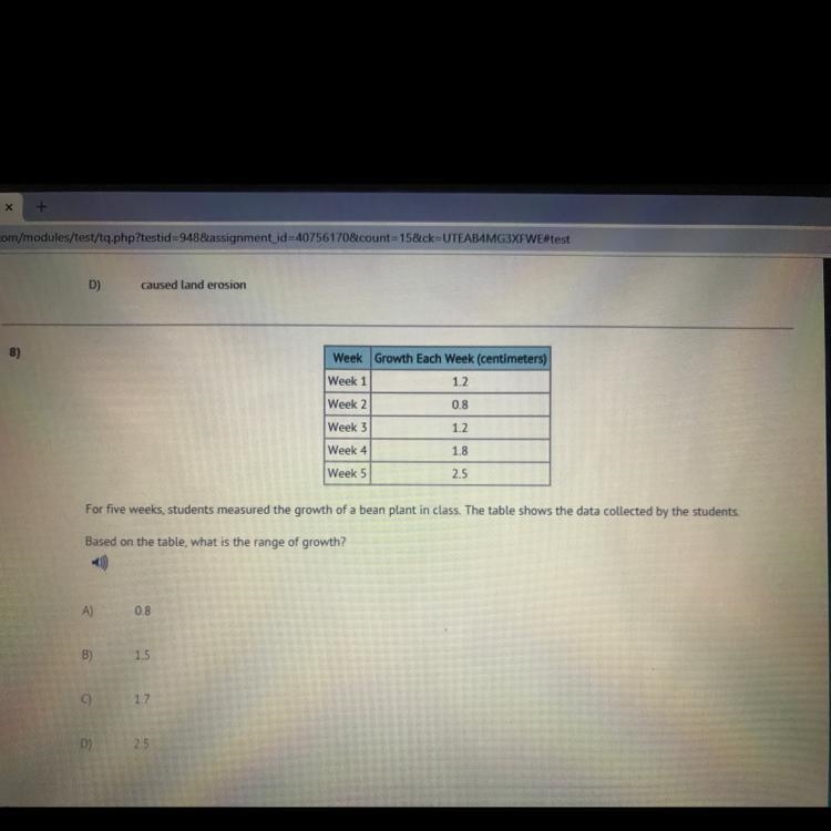 For five weeks, students measured the growth of a bean plant in class. The table shows-example-1