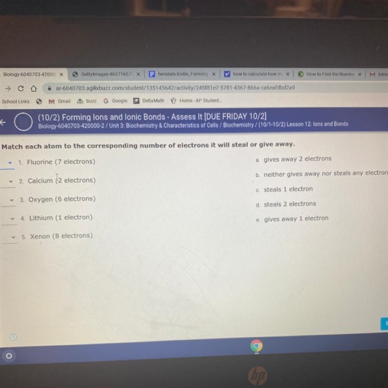 Match each atom to the corresponding number of electrons it will steal or give away-example-1