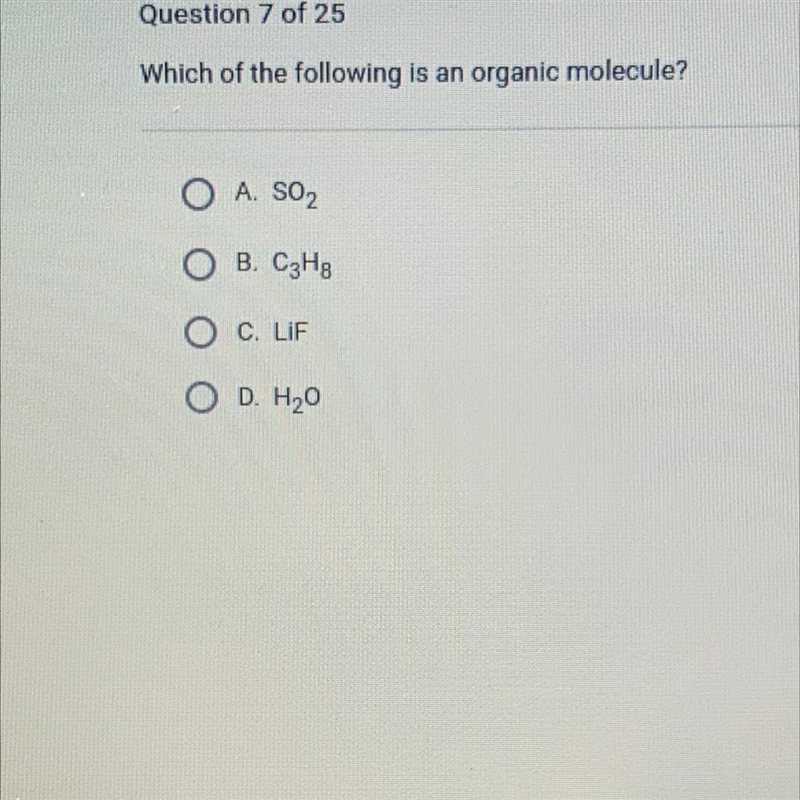 Which of the following is an organic molecule?-example-1