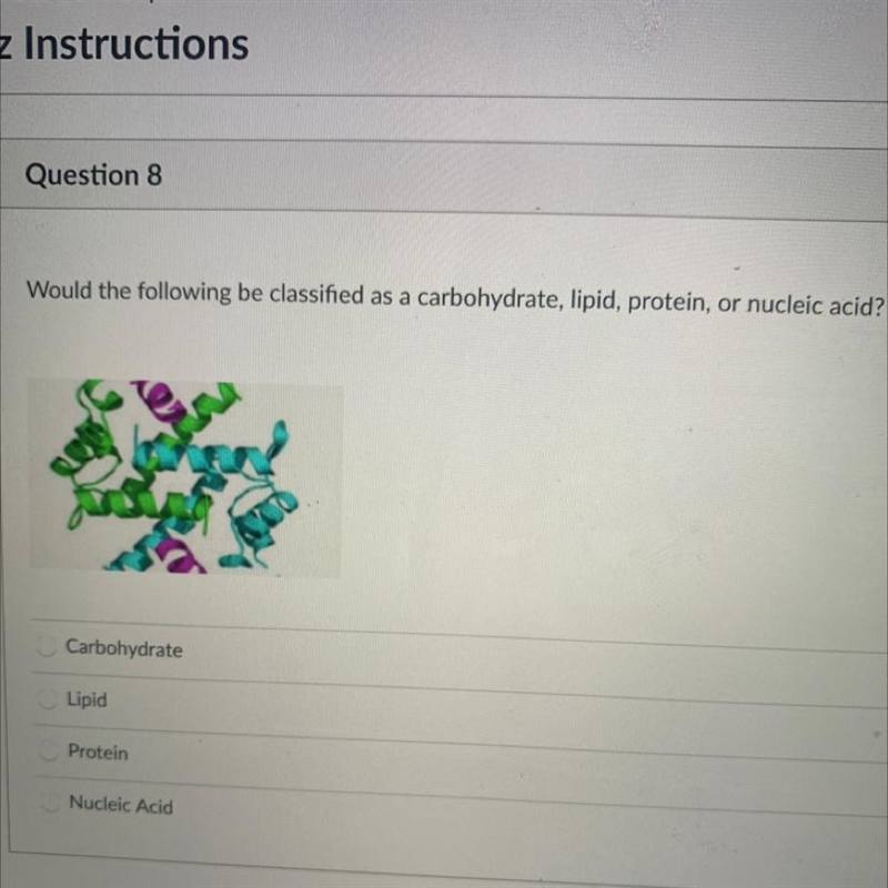 Would the following be classified as a carbohydrate, lipid, protein, or nucleic acid-example-1