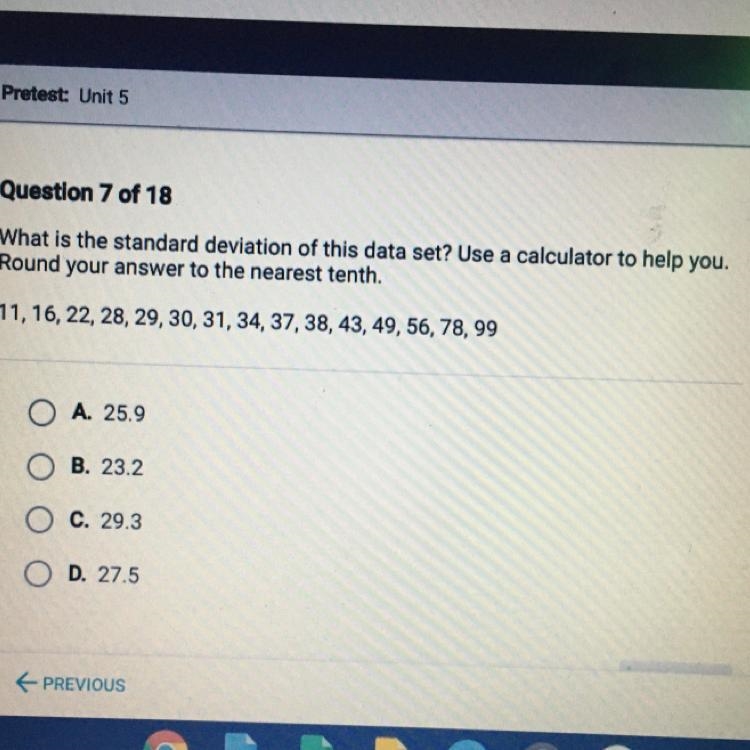 Question 7 of 18 What is the standard deviation of this data set? Use a calculator-example-1