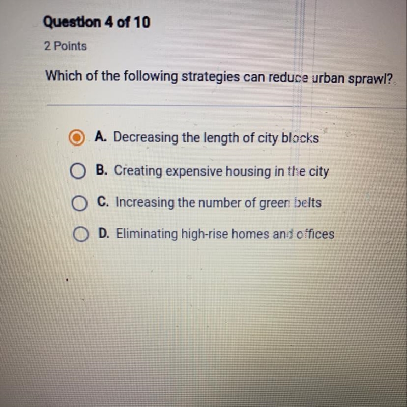 Which of the following strategies can reduce urban sprawl?-example-1