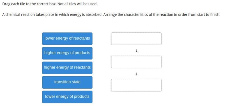 A chemical reaction takes place in which energy is absorbed. Arrange the characteristics-example-1