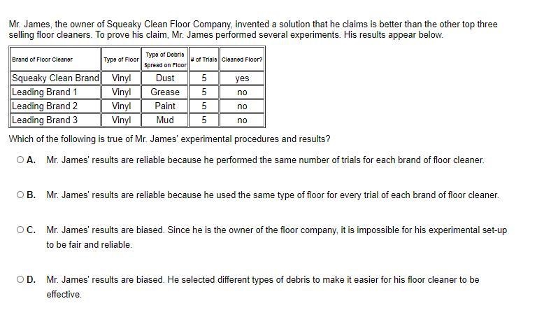 Mr. James, the owner of Squeaky Clean Floor Company, invented a solution that he claims-example-1