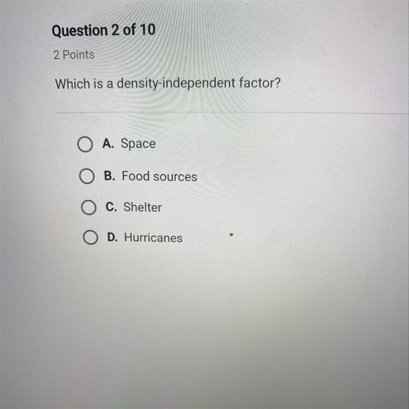 Which is a density-independent factor?-example-1