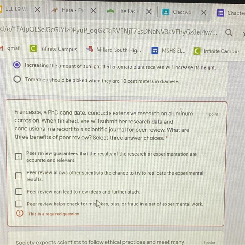 Biology What are 3 three benefits of peer review ?-example-1