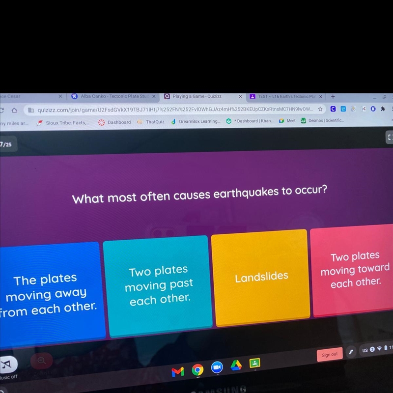 What most often causes earthquakes to occur￼? (Please help!)-example-1