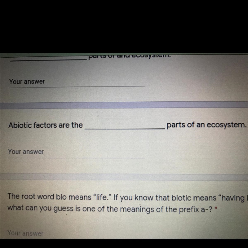 Abiotic factors are the____ parts of an ecosystem.-example-1