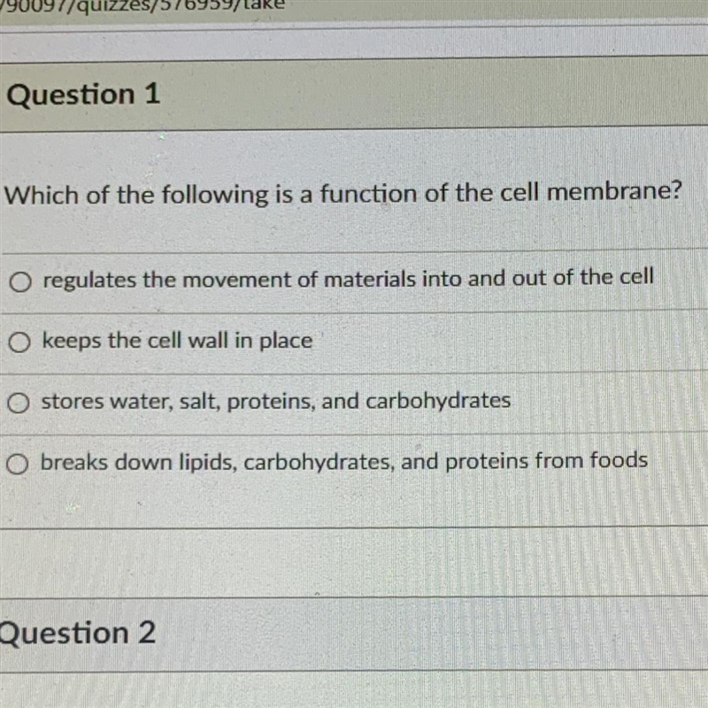 Which of the following is a function of the cell membrane?-example-1