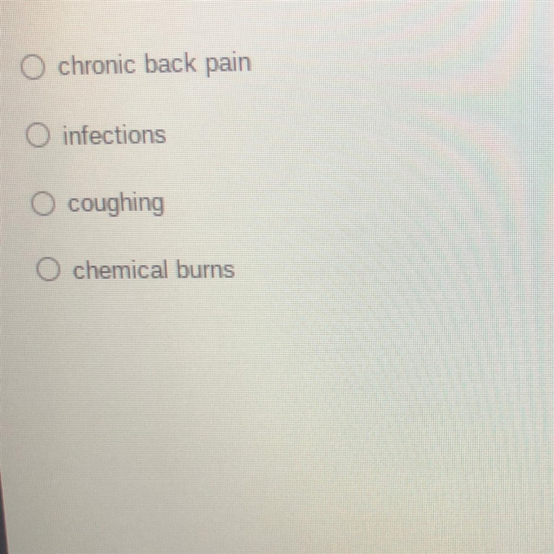 Which of the following is not a symptom of respiratory problems?-example-1