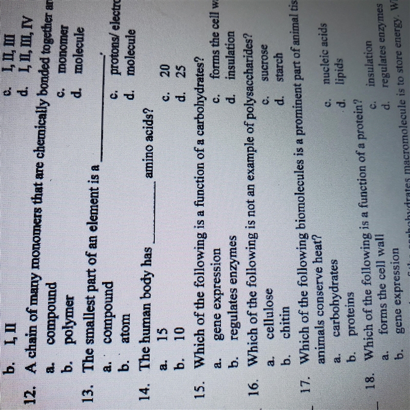 Number 15 which of the following is a function of carbohydrates?-example-1