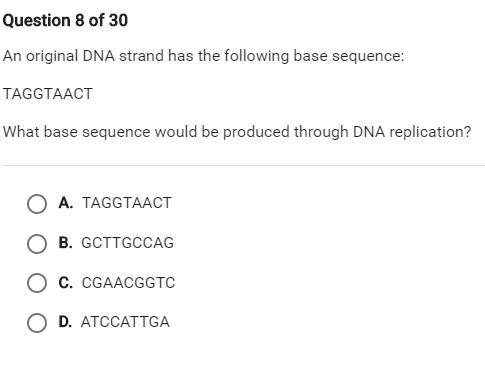 PLEASE HELP! An original dna strand has the following base sequence: taggtaact What-example-1