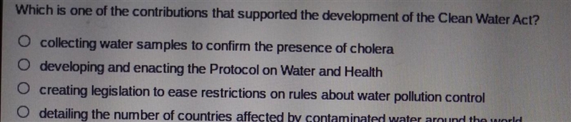 Which is one of the contributions that supported the development of the Clean Water-example-1