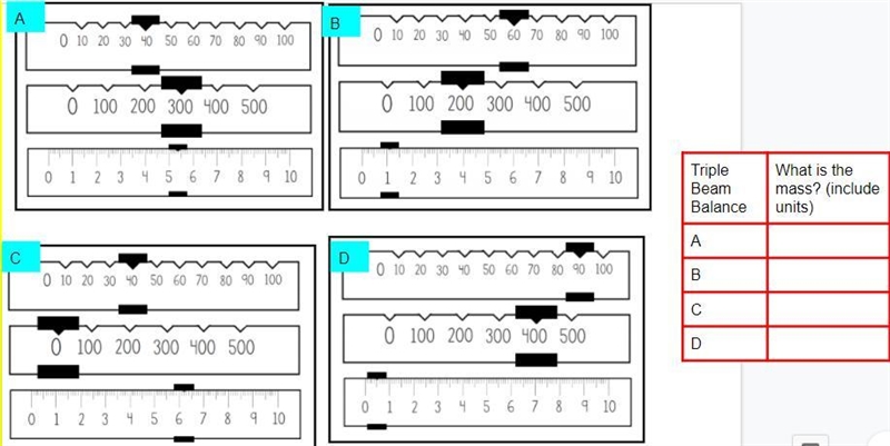 What is the mass for A B C and D-example-1