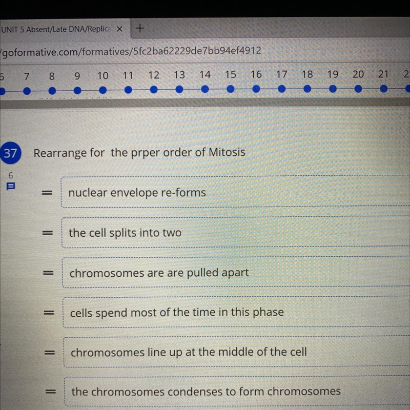 Rearrange for the proper order of Mitosis:-example-1