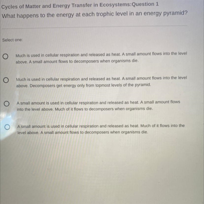 Plsss What happens to the energy at each trophic level in an energy pyramid?-example-1