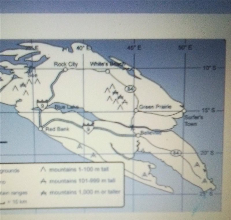 Which city is located at 10 degrees south, 38 degrees east? Surfer's Town Red Bank-example-1