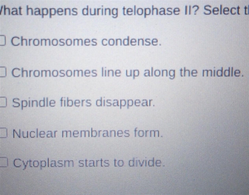 What happens during telophase ll SELECT THREE OPTIONS​-example-1