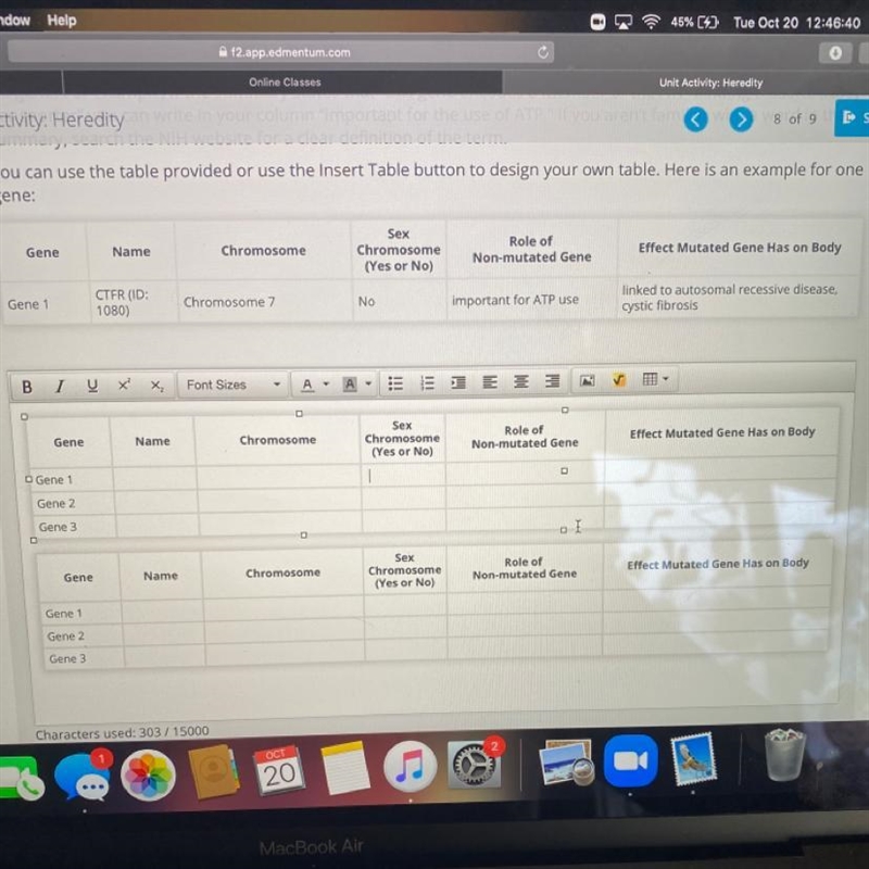 You can use the table provided or use the Insert Table button to design your own table-example-1