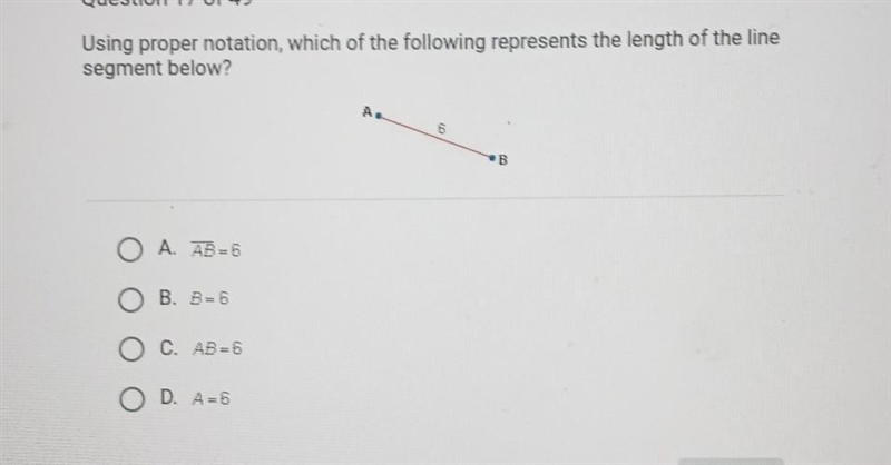 Using proper notation, which of the following represents the length of the line segment-example-1