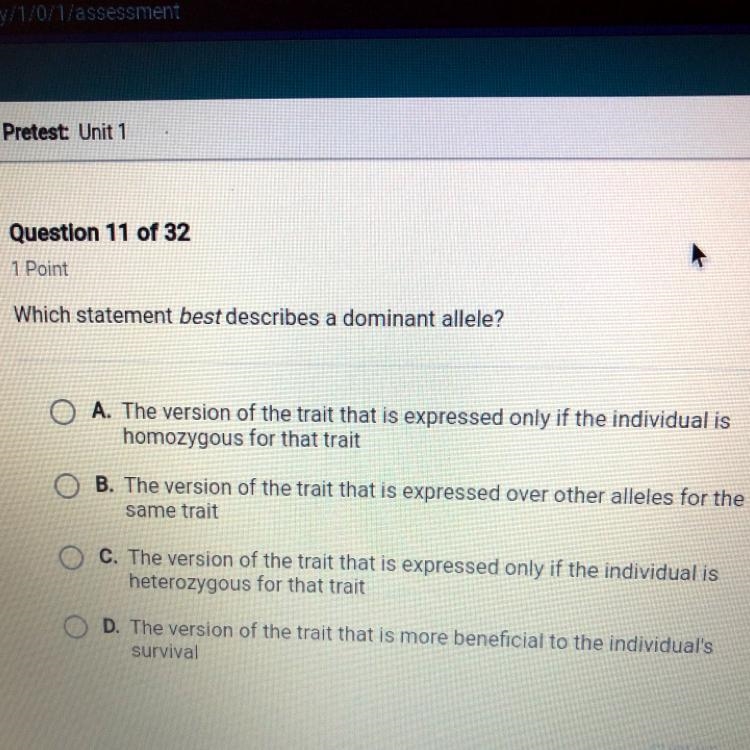 Which statement best describes a dominant allele-example-1