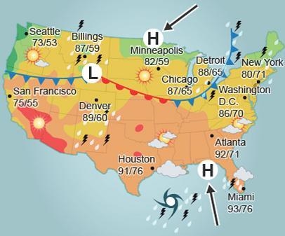 Which weather event is typically brief, contains very strong winds, and leaves a path-example-3