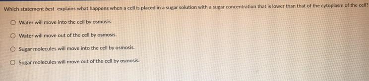 which statement best explains what happens when a cell is placed in a sugar solution-example-1