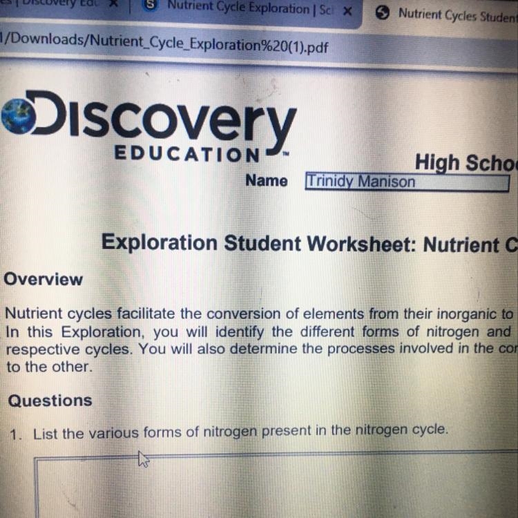 List the various forms of nitrogen present in the nitrogen cycle-example-1