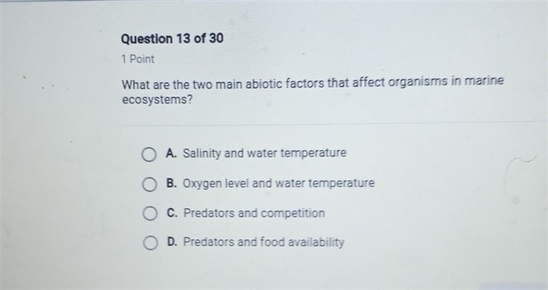 What are the two main a biotic factor that affect organisms in a marine ecosystem-example-1