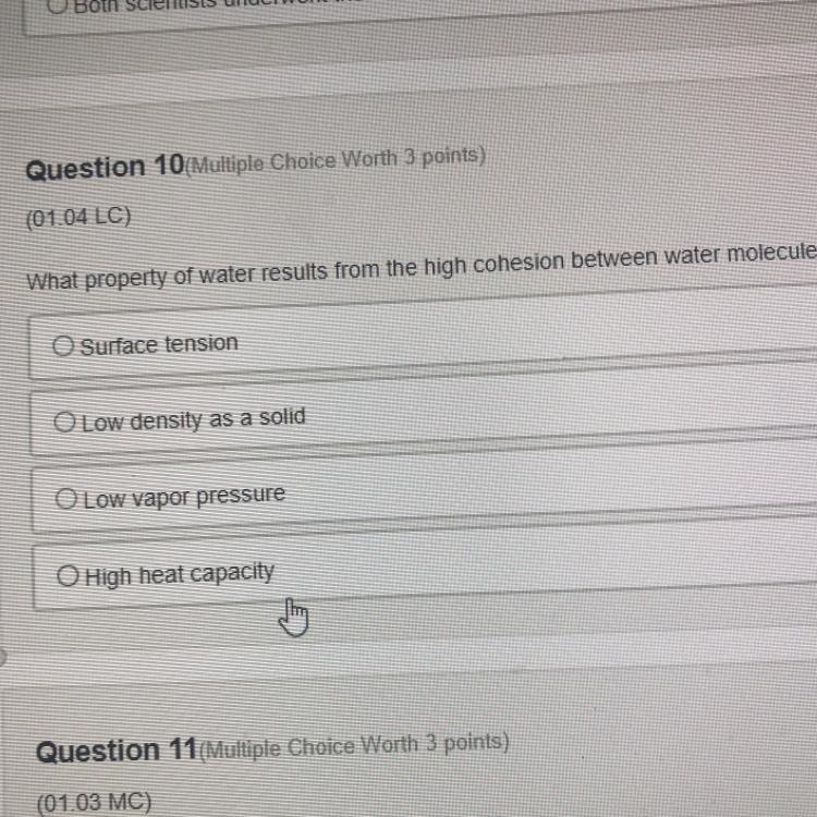 What property of water results from the high cohesion between water molecules￼?-example-1