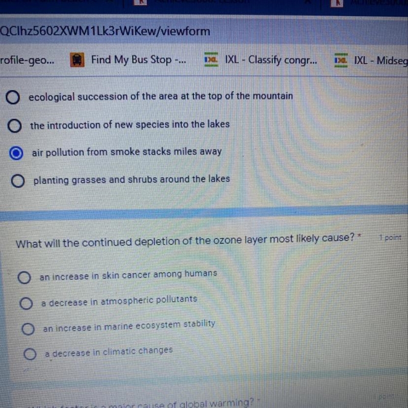 What will the continued depletion of the ozone layer most likely cause?-example-1