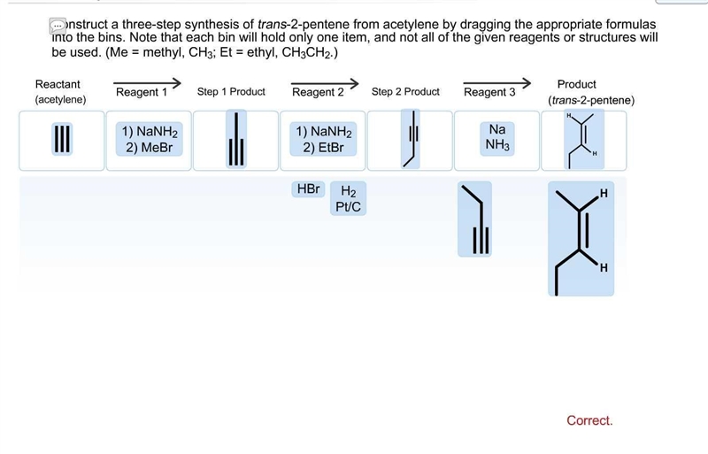 Construct a three-step synthesis of trans-2-pentene from acetylene by dragging the-example-5