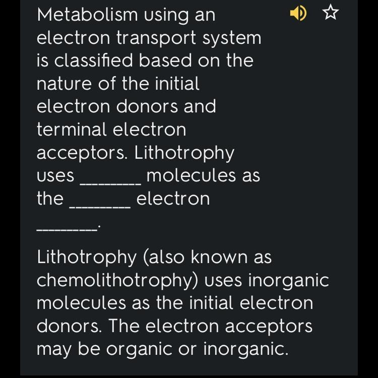 Metabolism using an electron transport system is classified based on the nature of-example-1