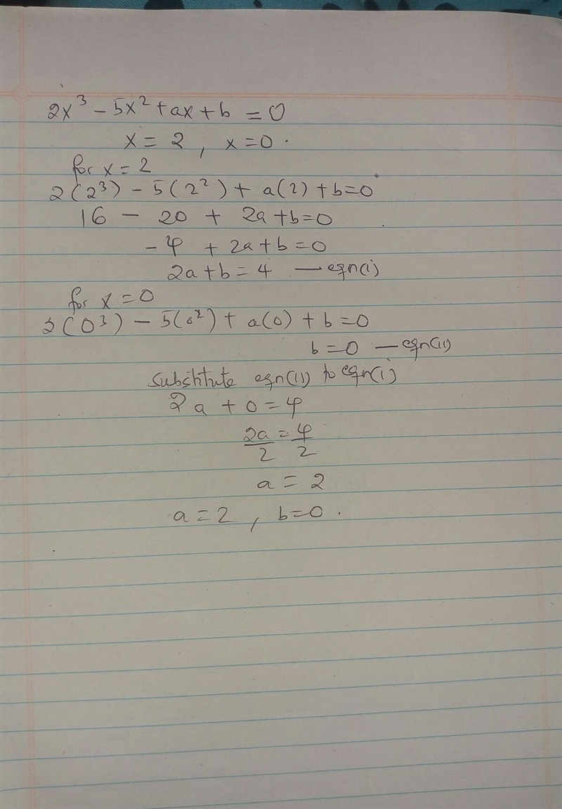 if X equals to 2 and X equal to zero are zero of the polynomial 2 x cube minus 5 x-example-1