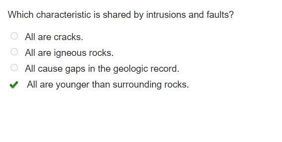 Which characteristic is shared by extrusions, intrusions, and faults? O All are cracks-example-1