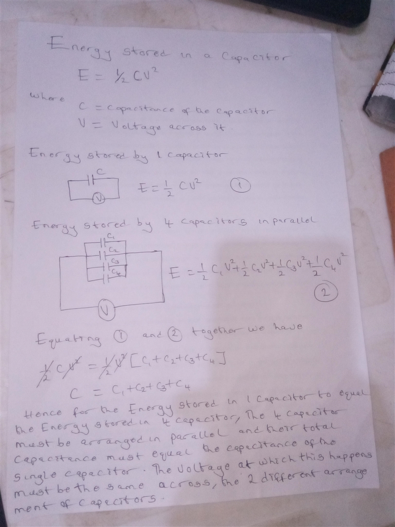 Capacitor energy storage What is the voltage at which one (1) capacitor stores the-example-1