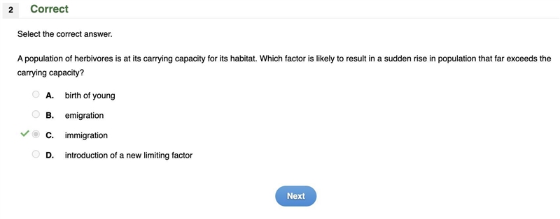 A population of herbivores is at its carrying capacity for its habitat. Which factor-example-1