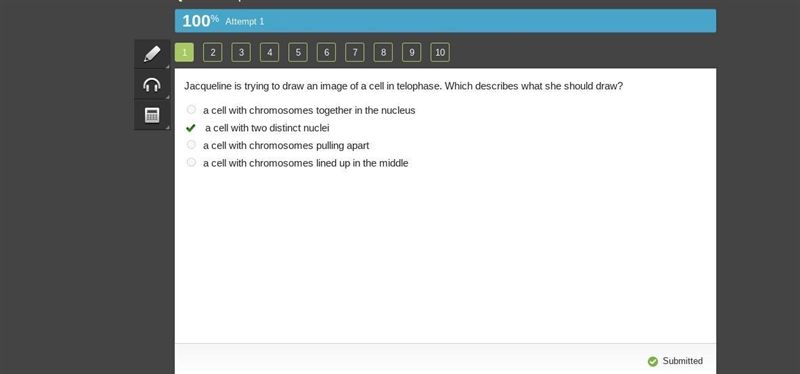 Jacqueline is trying to draw an image of a cell in telophase. Which describes what-example-1