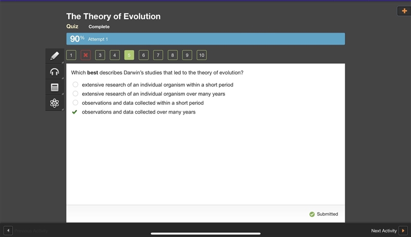 Which best describes Darwin’s studies that led to the theory of evolution? A.extensive-example-1